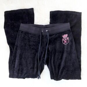 Juicy Couture Black Velour Pants with Rhinestone JC Logo – Size M